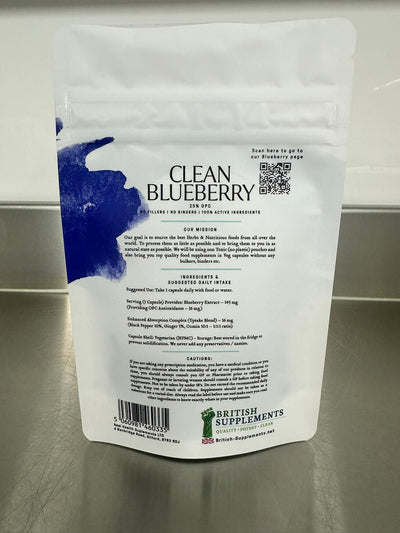 Clean Genuine BlueBerry Extract 6,440mg (25% OPC Antioxidants 40.25mg) - British Supplements