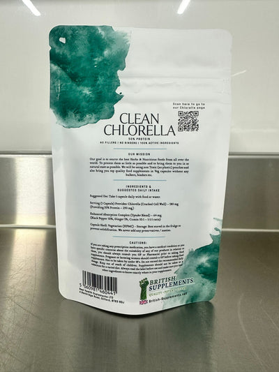 Clean Genuine Chlorella Caps 568mg (50% Protein) - British Supplements