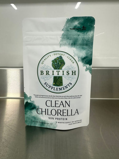 Clean Genuine Chlorella Caps 568mg (50% Protein) - British Supplements