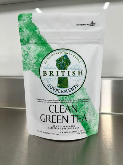 Clean Genuine Green Tea Extract (Polyphenols 916mg Catechins 748mg ,EGCG 420mg) - British Supplements