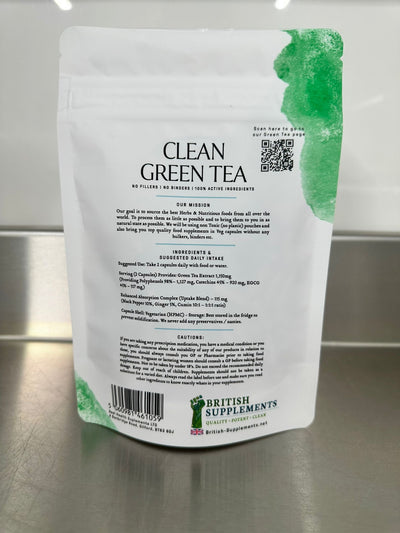 Clean Genuine Green Tea Extract (Polyphenols 916mg Catechins 748mg ,EGCG 420mg) - British Supplements