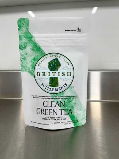 Clean Genuine Green Tea Extract (Polyphenols 916mg Catechins 748mg ,EGCG 420mg) - British Supplements