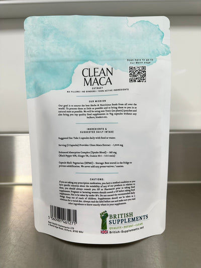 Clean Genuine Maca Extract 1,444mg + Uptake Blend - British Supplements