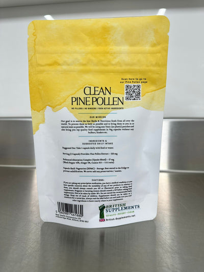 Clean Genuine Pine Pollen Capsules 422mg (99% Cracked Wall) - British Supplements