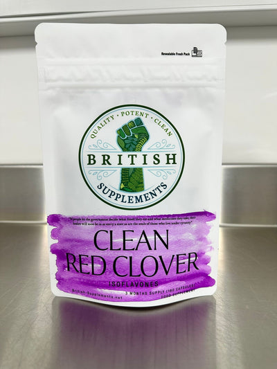 Clean Genuine Red Clover 8,814mg (Isoflavones 54mg) + Uptake Blend - British Supplements
