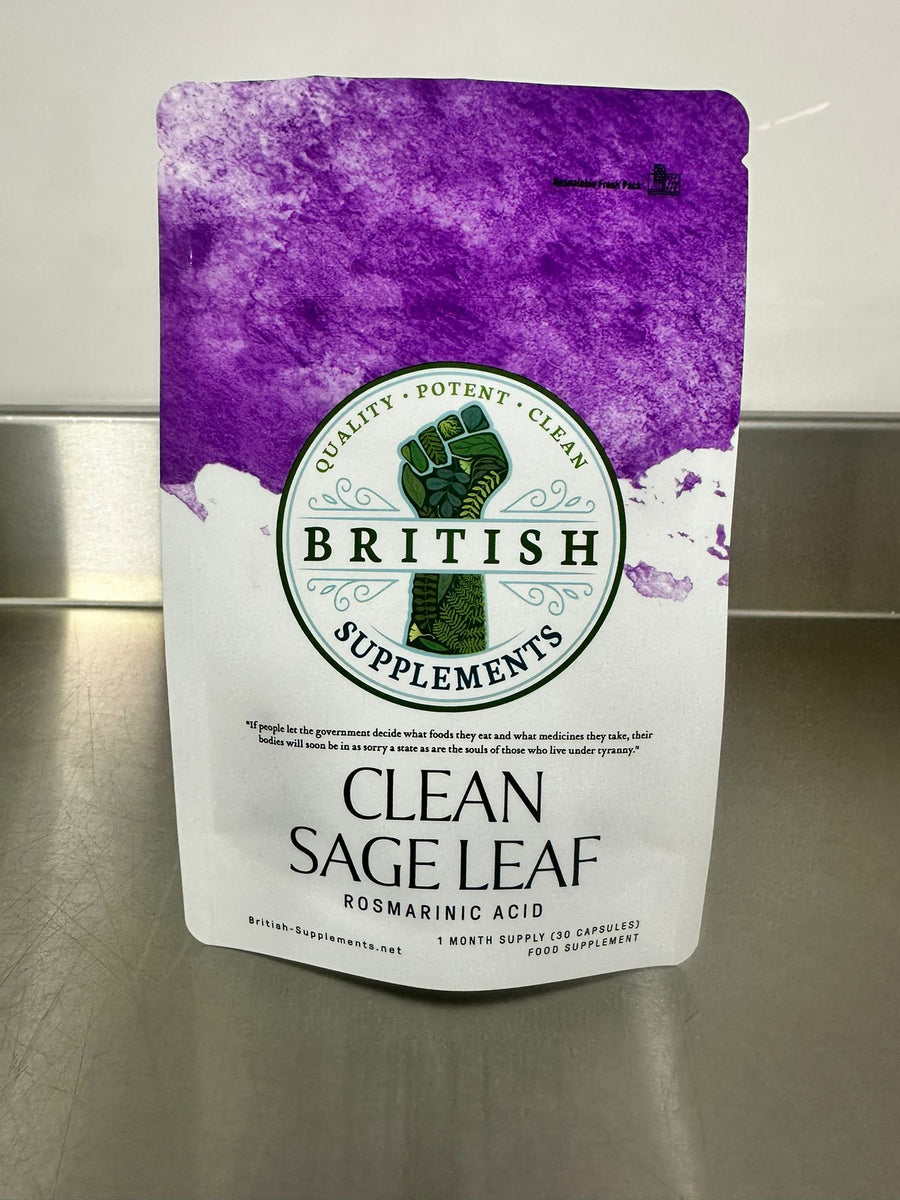 Clean Genuine Sage Leaf Extract 2,940mg (14.7mg Rosmarinic Acid) - British Supplements