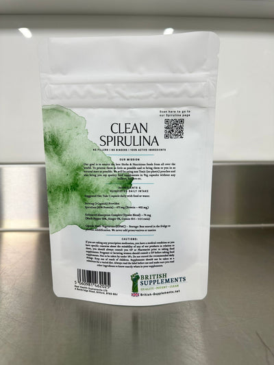 Clean Spirulina 671.4mg (60% Protein) + Uptake Blend - British Supplements