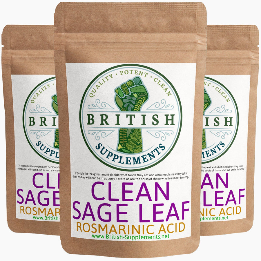 Clean Genuine Sage Leaf Extract 2,940mg (14.7mg Rosmarinic Acid) - British Supplements